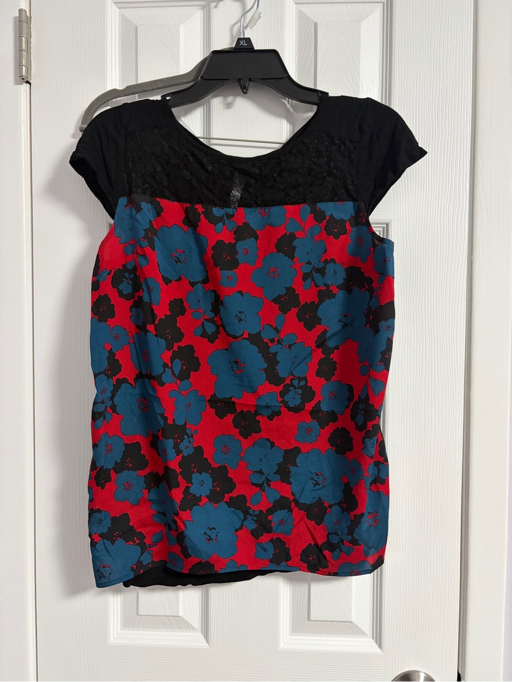 Floral Cap-Sleeve Blouse in Red & Teal - Women's Top
